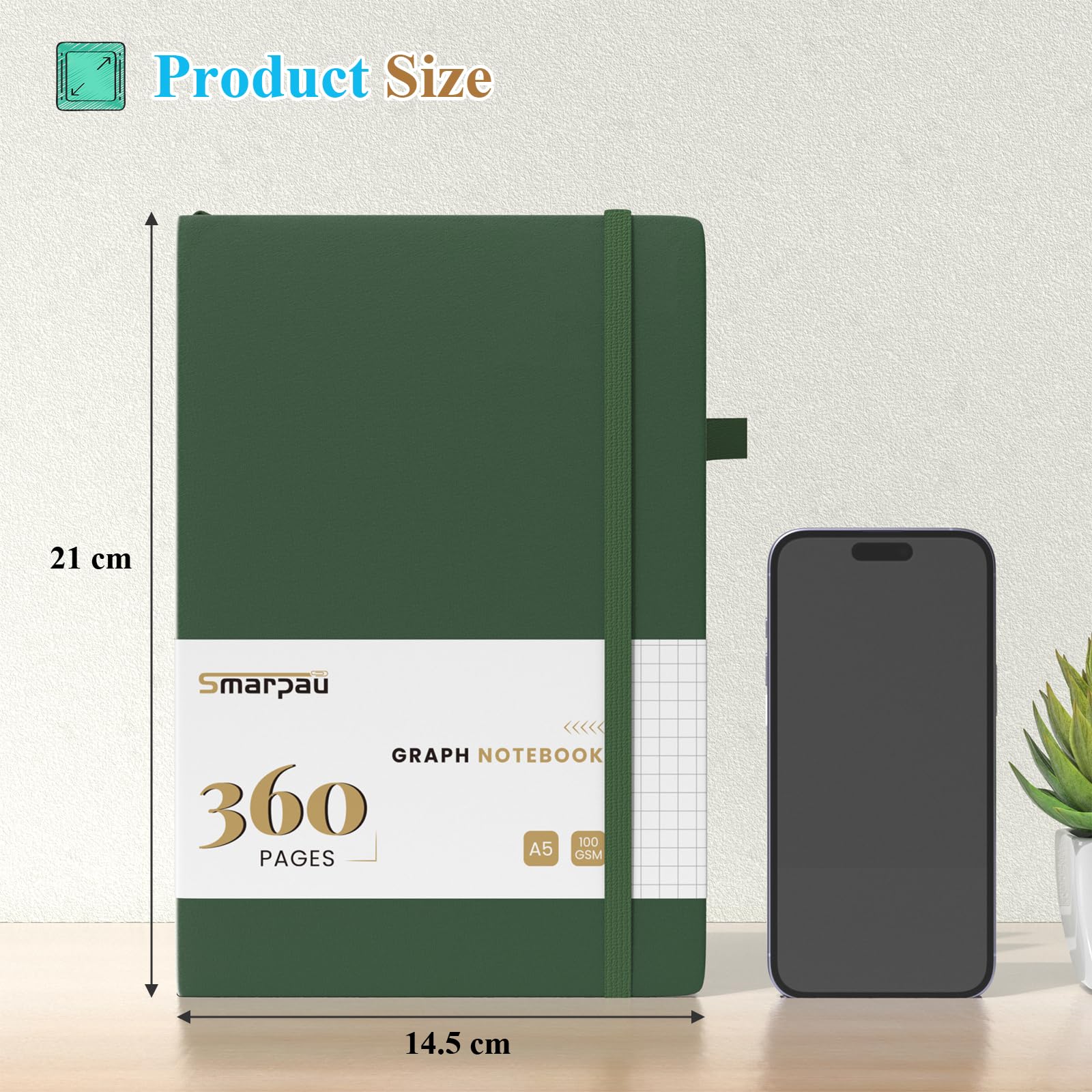Notitieboek A5 geruit dagboek - lederen dagboek met 360 pagina's 100 g/m² dik papier, college ruled dagboek notitieboek voor vrouwen mannen schrijven school kantoor, 14,5 x 21 cm - Paars