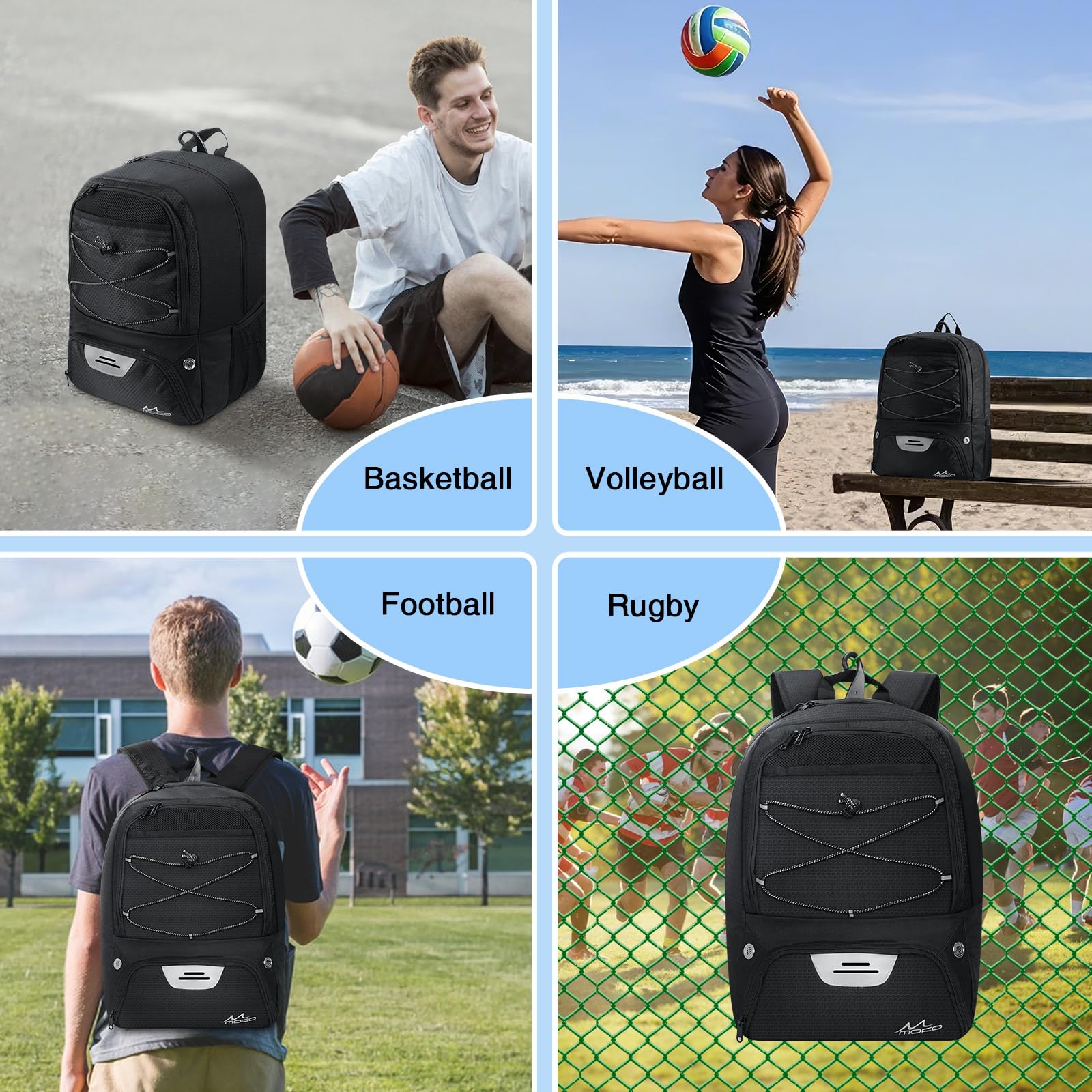 MoKo Soccer Bag Backpack, sac à dos de basket-ball pour hommes et femmes avec compartiments séparés