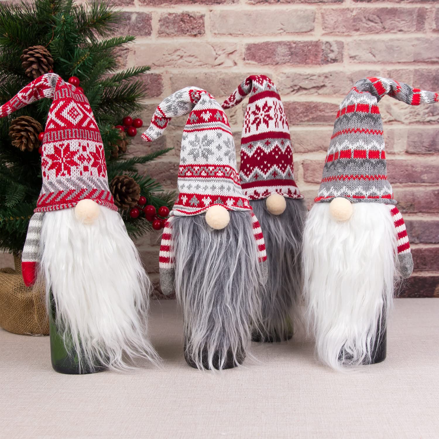 Cubierta para botella de vino de gnomos de Navidad, 4 piezas, cubierta de botella de vino de Navidad, cubierta de botella de vino de felpa de Papá Noel, bolsas decorativas para bodas, 5