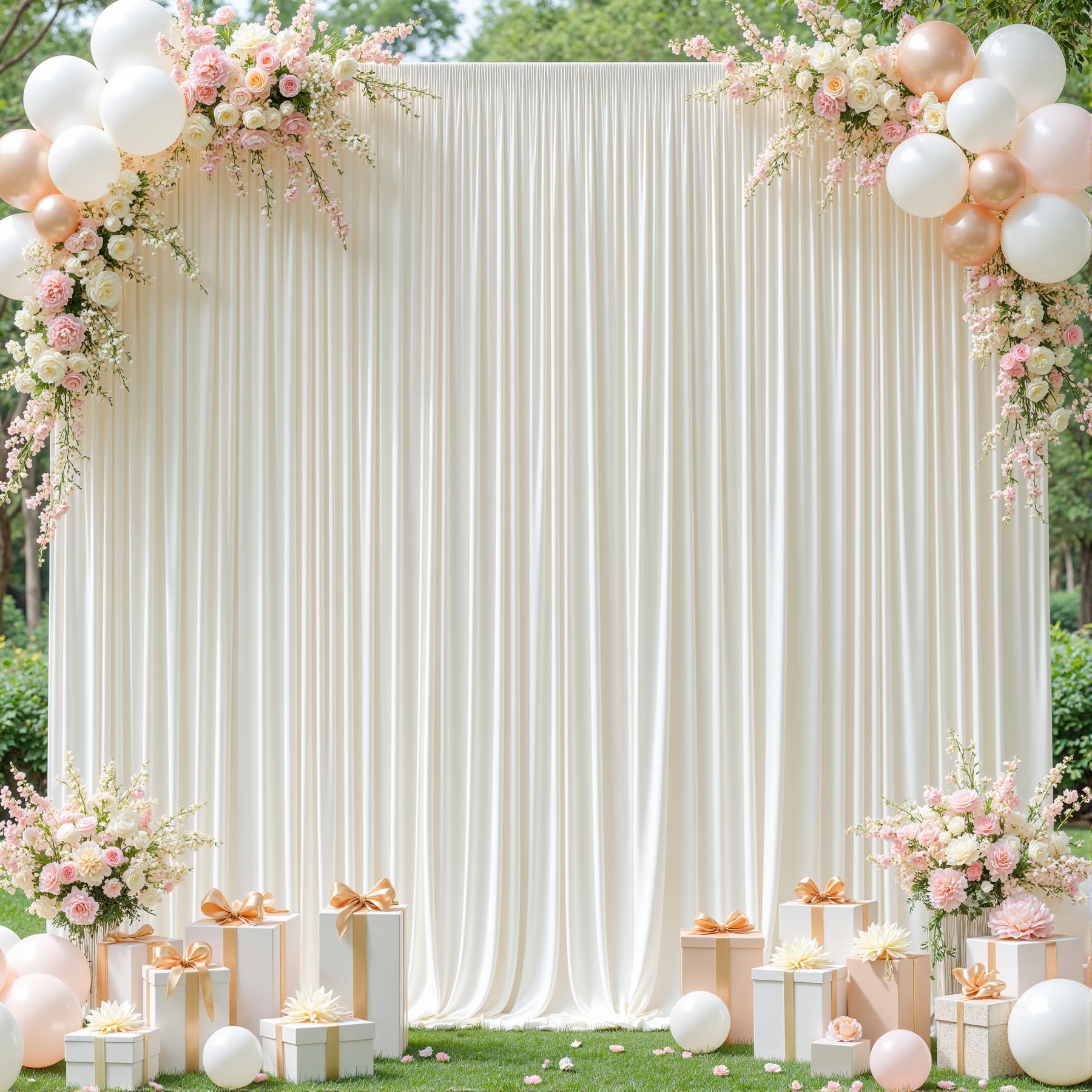 Photo 1 of 10x10ft Cream White Backdrop Curtains for Wedding Parties Wrinkle Free Cream Curtains Photo Backdrop Drapes for Photography Birthday Baby Shower Soft Fabric Party Backgournd for Photoshoot