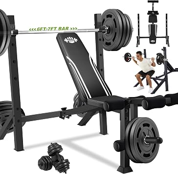 ANCHEER 900LBS Olympic Weight Bench Set with Squat Rack Adjustable Bench Press Bench with Leg Extension & Leg Curl, Incline Decline Flat Foldable Workout Bench for Home GymUS Stock