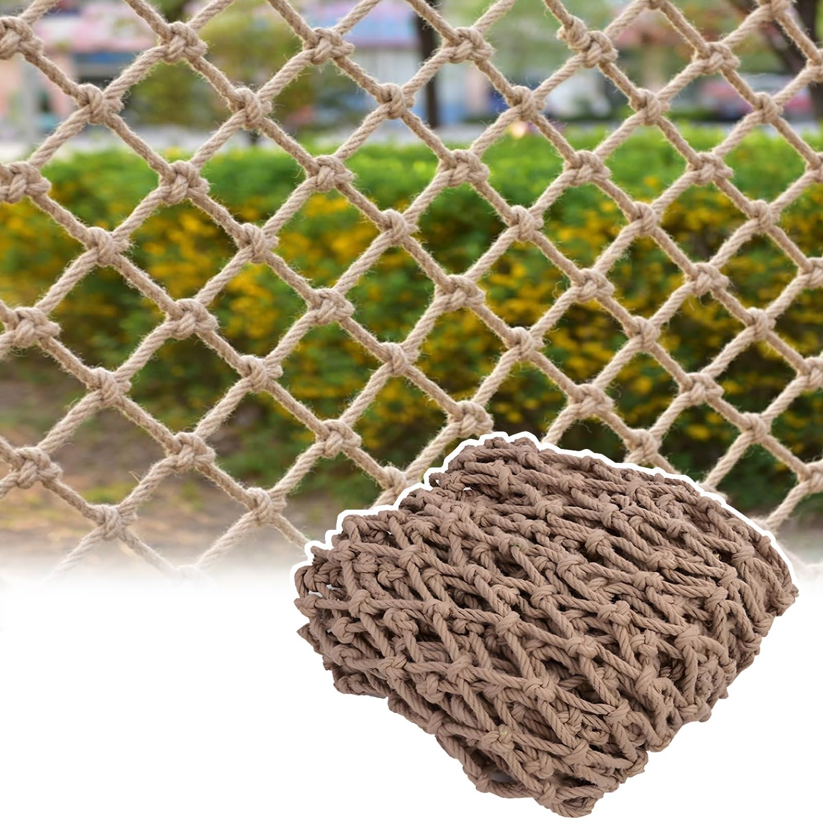 Lwjsocp Jute Hemp Rope Netting - Heavy Duty Outdoor Decoration For Railings, Tree House Climbing, Garden Protective Nets, 13X33ft/4X10m, Ideal For Cargo & Fencing