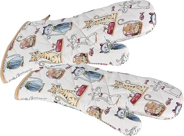 Oven Gloves Heat Resistant Oven Mitts for Cooking Baking, Cute Novelty Cat Themed Kitchen Accessories and Kitchenware Decor, Gifts for Cat Lovers (35x17 cm, 1 pair Happy Cats)