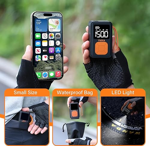 Miniatura 4 de Mini bomba de bicicleta, bomba de bicicleta portátil de 150 PSI con manómetro, bomba eléctrica de neumáticos de bicicleta 4 veces más rápida con