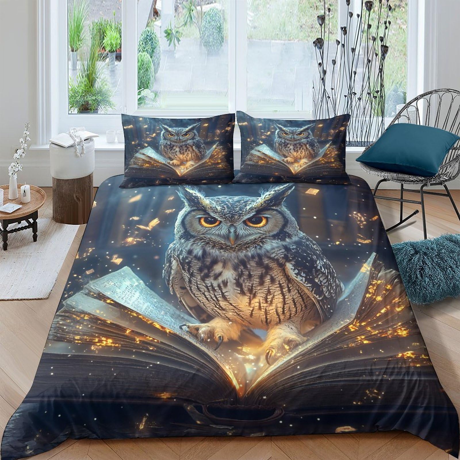 Ctjqhvkz Style-6 3D Printed Magical Owl Fitted Sheet Microfiber Soft Breathable Open Book Bed Cover For Bedroom Dorm Mattress Decor Single（135X200cm）
