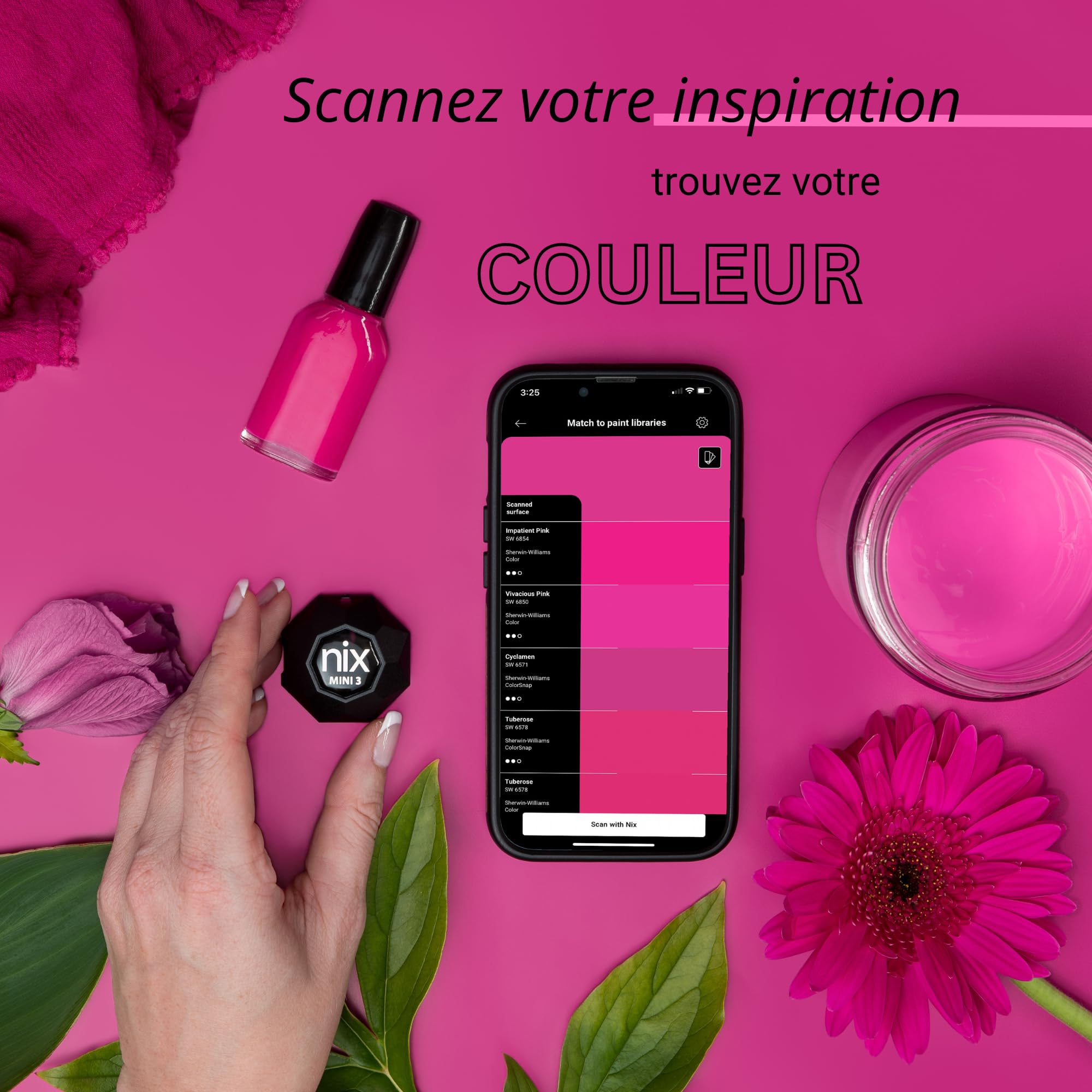 Nix Mini 3 Capteur de Couleur - Identifier et Assortir Instantanément Les Valeurs de Couleur de la Peinture et Numériques.