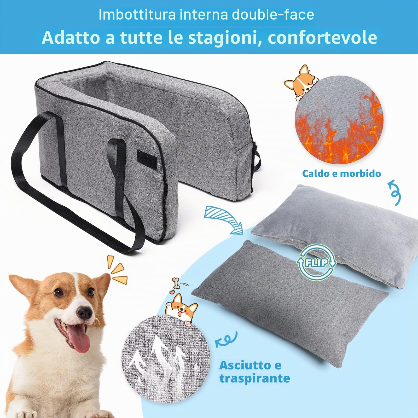 Seggiolino auto per cani di piccola taglia Seggiolino per auto per animali domestici di piccola taglia fino a 6,1 kg Console centrale Cani e Gatti Seggiolino auto adatto per auto, casa e viaggi