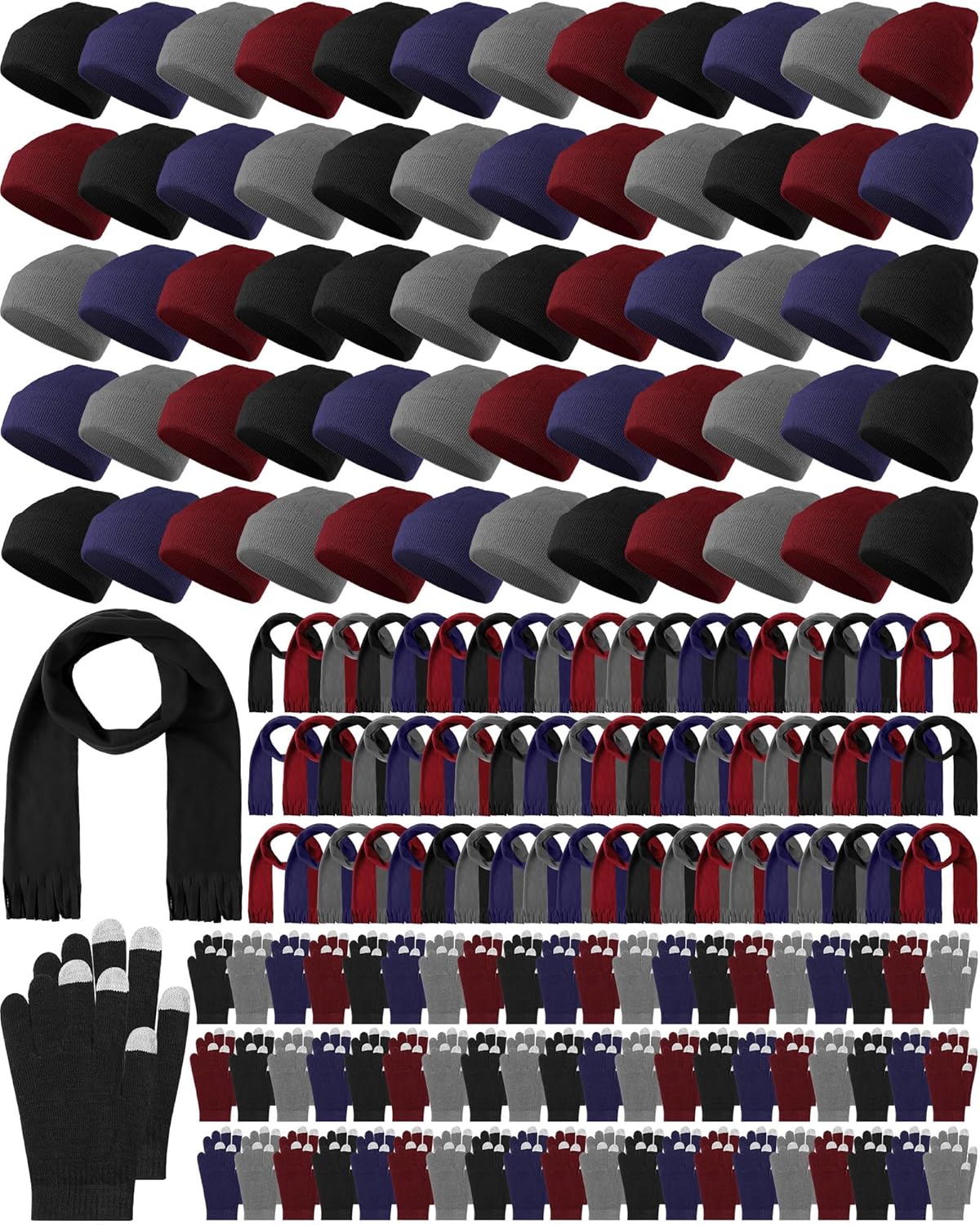 Suhine Winter Hat Scarf Gloves Set Warm Fleece Scarves Touch Screen Glove Knit Beanies for Women Men Donation Homeless Care