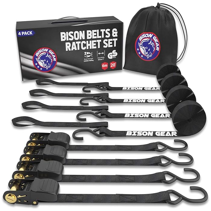 Buy Ratchet Tie Down Straps 20ft 4 Pack by Bison Gear UV Resistant