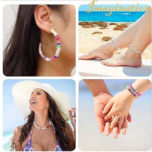 Miniatura 6 de XMZCOLA Kit de cuentas de arcilla para hacer pulseras, 18800 piezas, 144 colores, 0.236 pulgadas, de polímero plano, cuentas Heishi, suministros