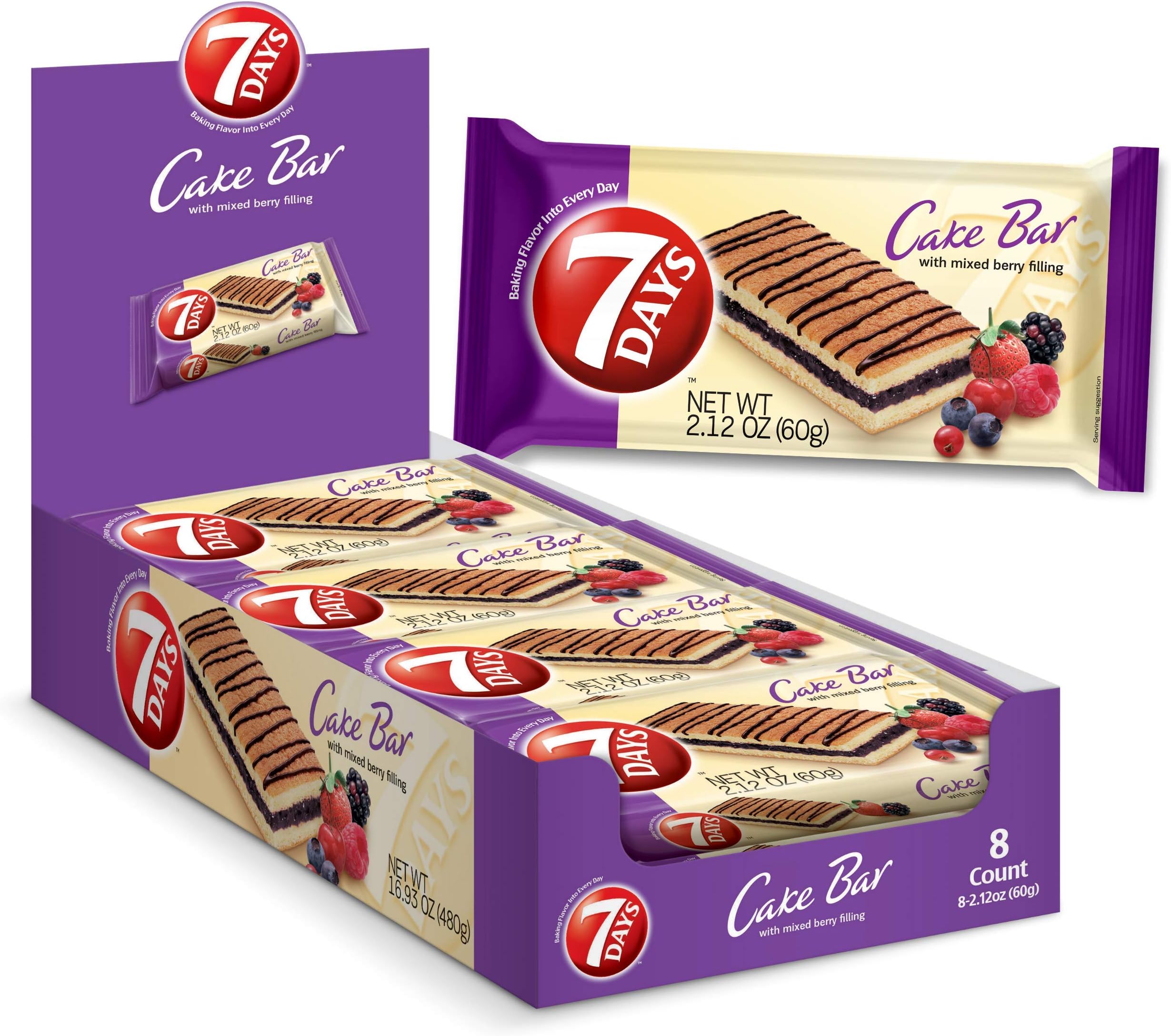 7Days Cake Bars, Mixed Berry, Perfect Dessert or Afternoon Snack (2.12oz, Pack of 8)