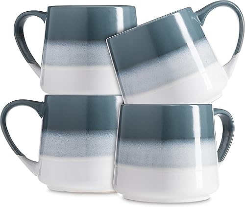 Juego de 4 tazas de café de gres - Tazas de café brillantes y coloridas impresas en degradé, tazas para té, café con leche y chocolate caliente, 20