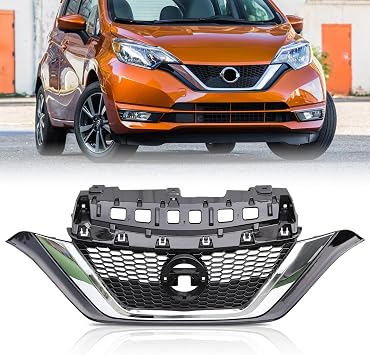 Front Bumper Upper Grille Chrome Grill Fit for 2017 2018 2019 Versa Note Gloss