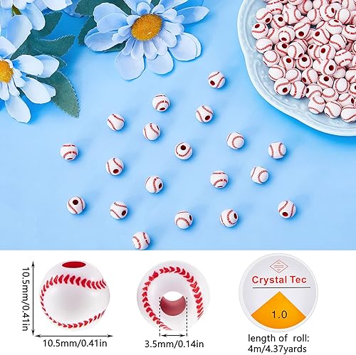 Miniatura 2 de Taiyin 200 cuentas de béisbol con 1 rollo de cuerda elástica de 0.413 in de cuentas acrílicas para hacer joyas, softbol, deportes, suministros de