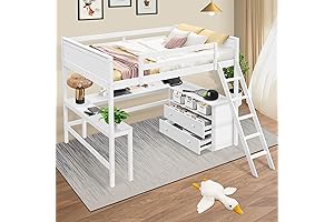 Stunning Full-Size Loft Bed with Desk, Shelves, and Drawers: Ultimate Space-Saving Solution