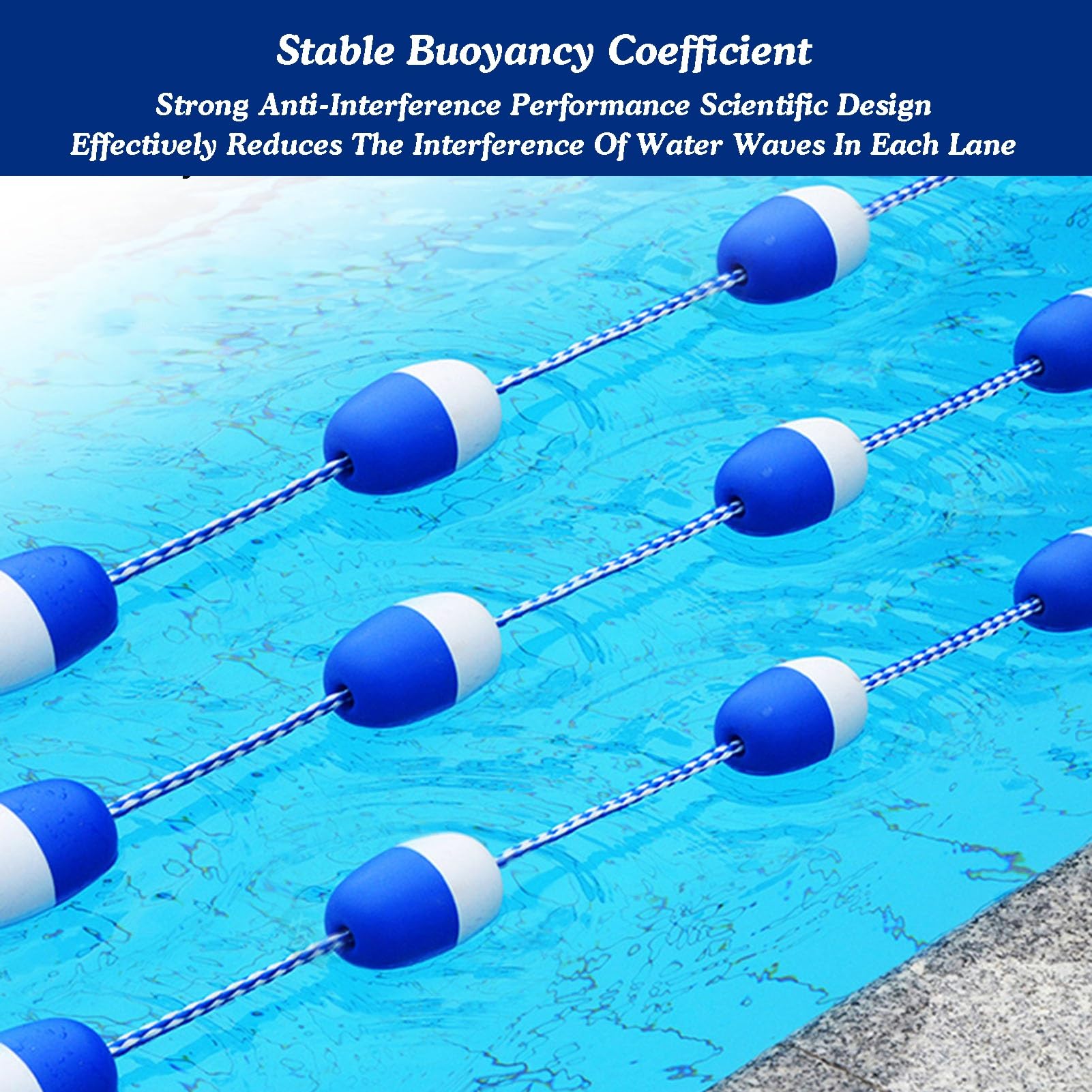 Ber flotante de seguridad para piscina, accesorios de boya azul y blanco, visibilidad óptima con 2 ganchos premontados (1 m) y fácil de instalar