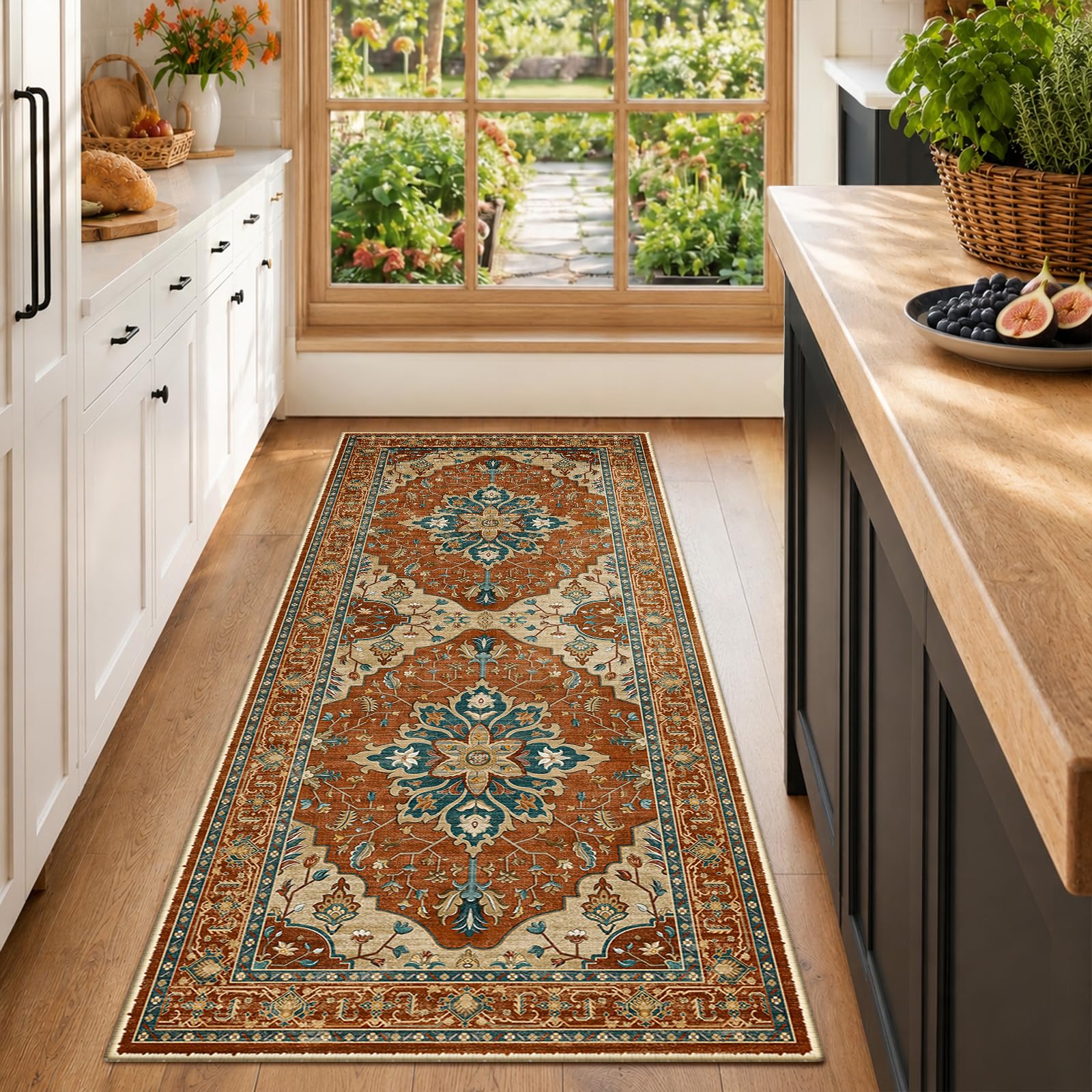 Photo 1 of RELEANY Washable Area Rug, Runner 2'x6', Red/Orange/Blue/Brown