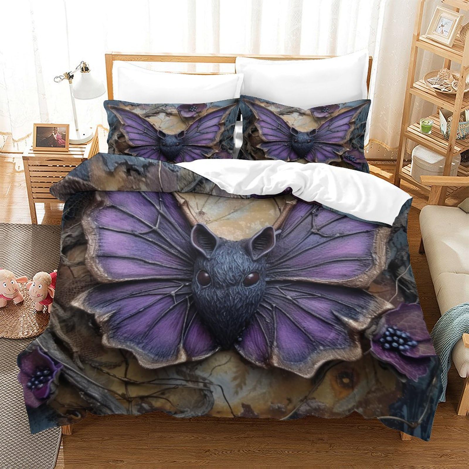 P1S9U7W5Y 3D Printed Gothic Bat Duvet Cover Set 3pcs Microfiber Fantasy Bedding Set King