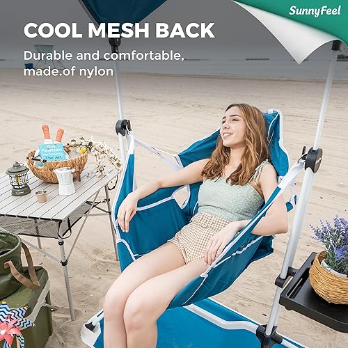 Miniatura 5 de SUNNYFEEL Silla de camping tipo hamaca, silla de campamento oscilante de gran tamaño, sillas hamaca portátil con soporte para tazas, alfombrilla de