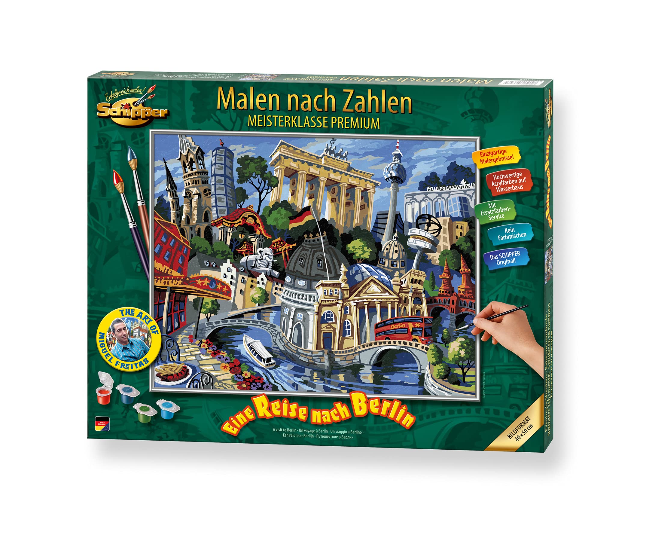 Schipper 602100457 Numbers Travel to Berlin Pictures for Adults Including Brushes and Acrylic Paints 40 x 50 cm, Multicoloured, 40x50 cm