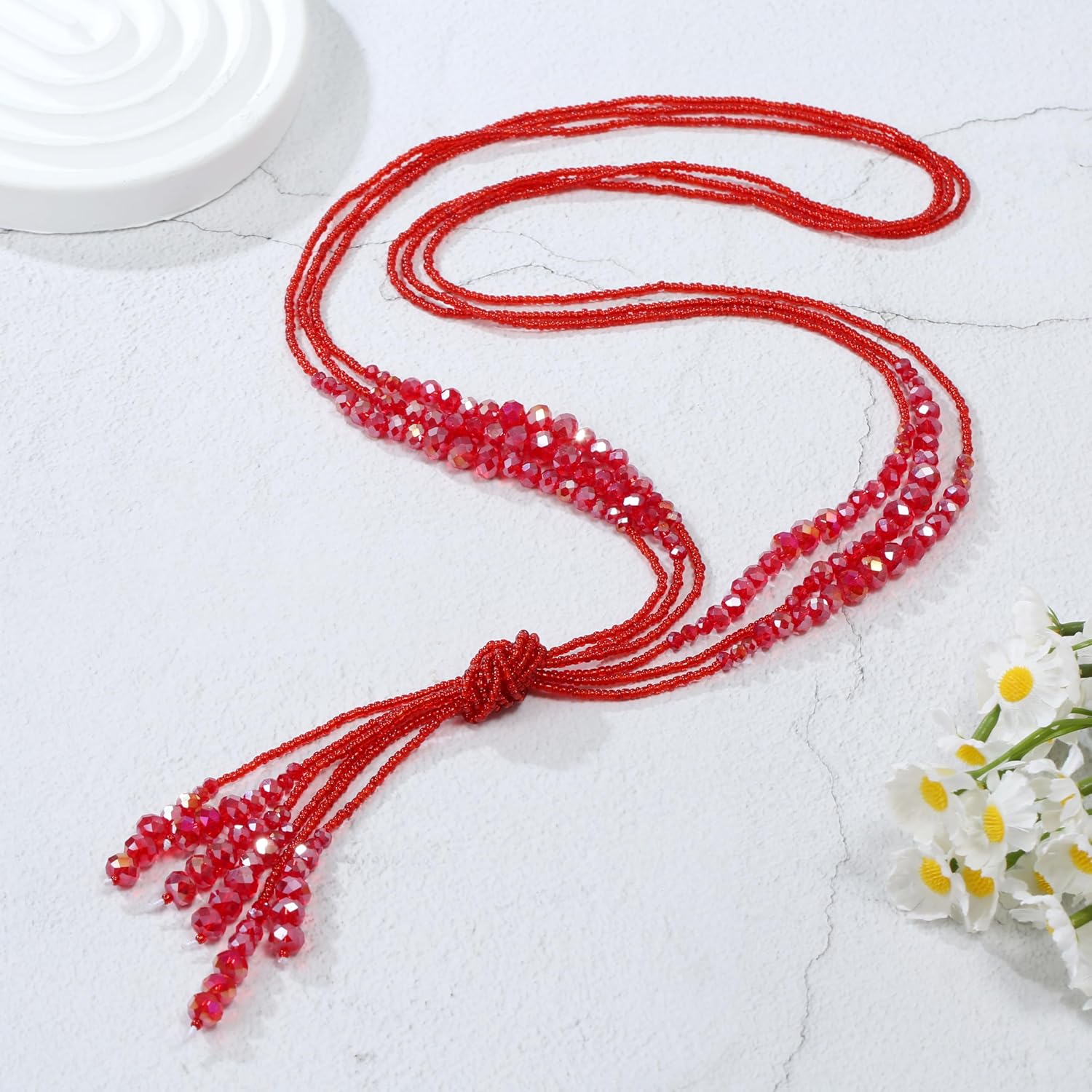 Long Chic Tassel Pendant Y Necklace Crystal Beads Lariat Knot Strand Necklace Sweater Chain Jewelry Gift for Women - Image 2