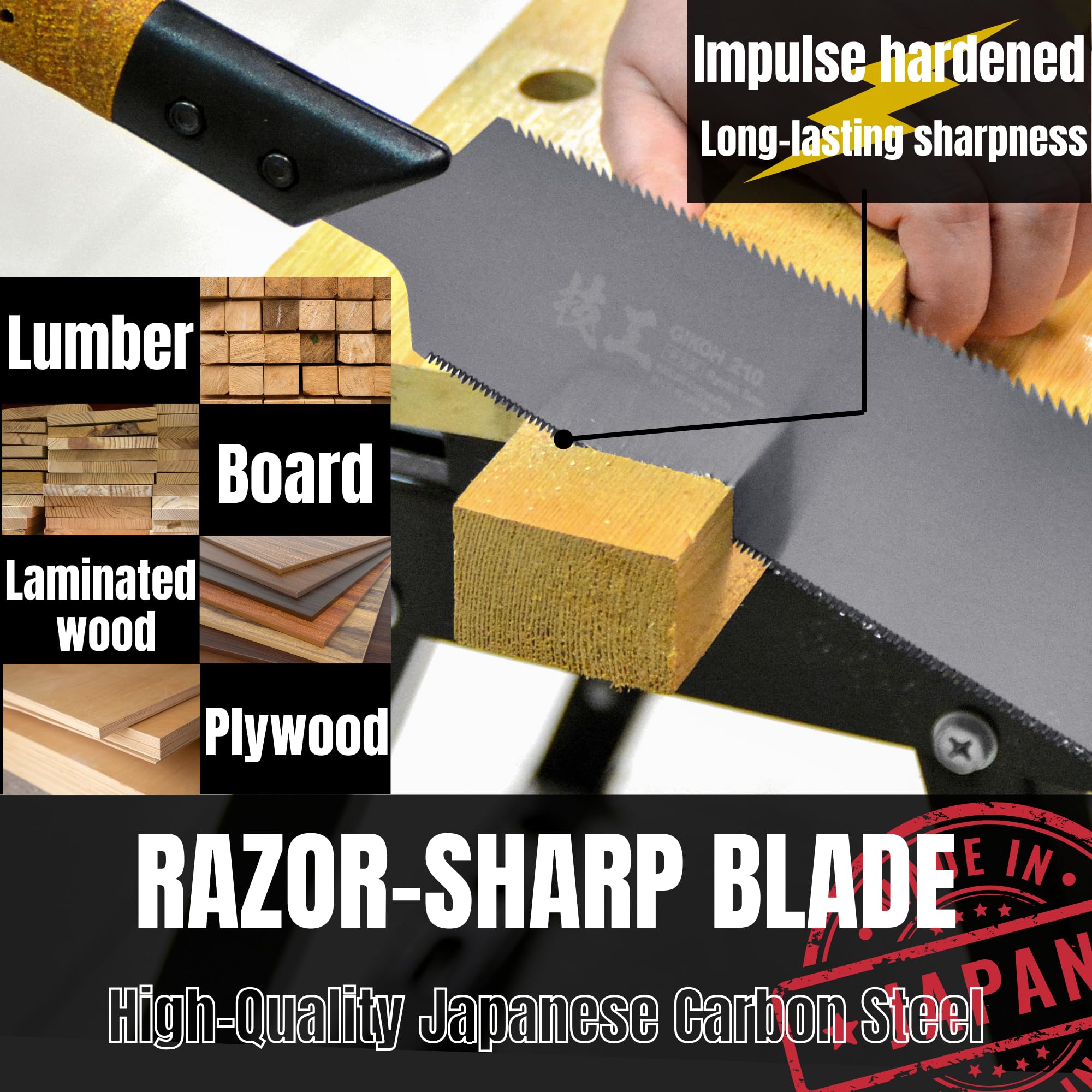 KAKURI Japanese Ryoba Pull Saw – 8.2" Double Edge Woodworking Saw, Cane Handle – Made In Japan