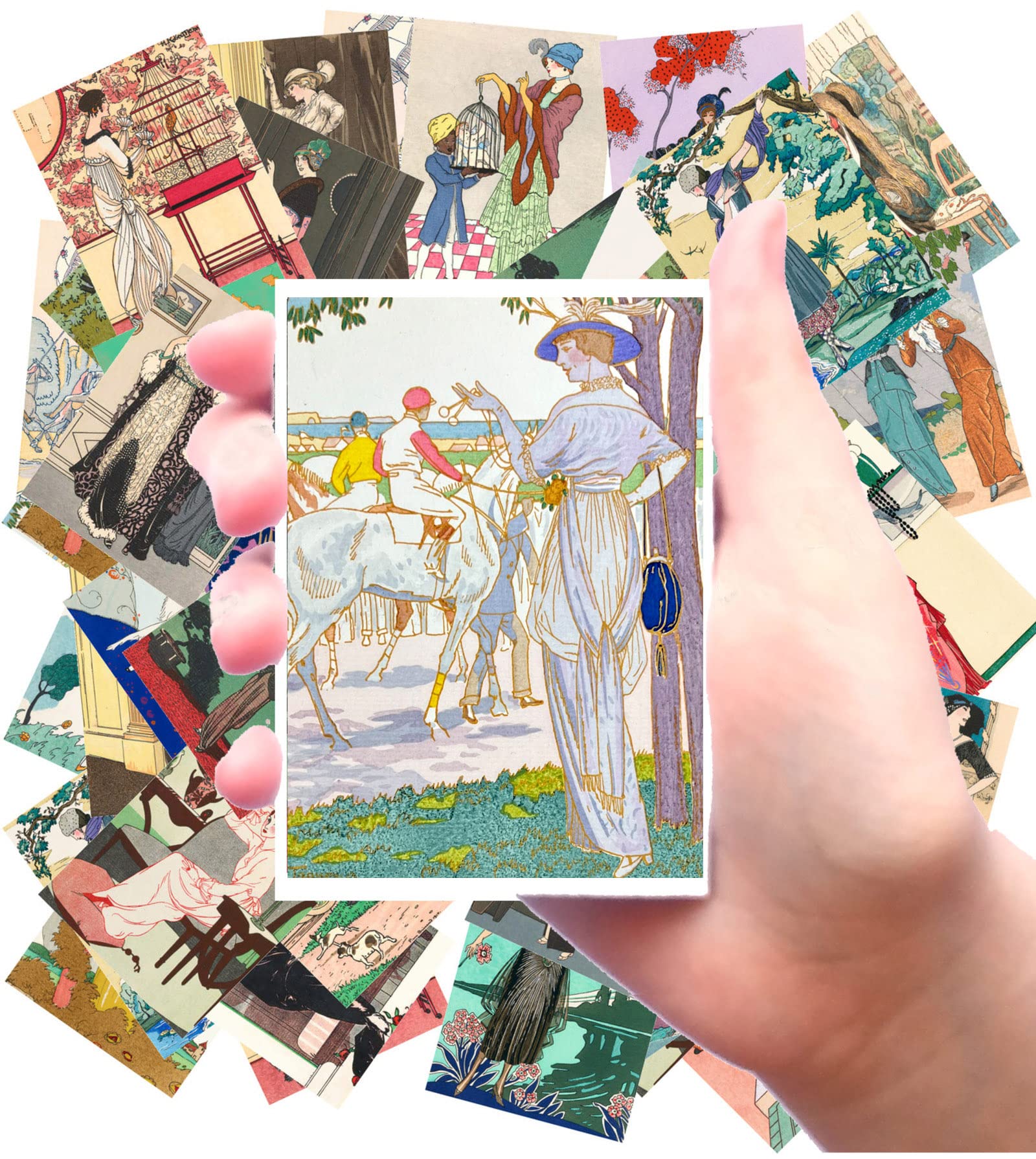 Stickers [24 pcs x 2.5"x3.5" Each] Pretty Art Deco Paintings of Old Timey People Talking at Events Old Book Illustrations Vintage FLONZ Ephemera for Craft and Scarpbooking