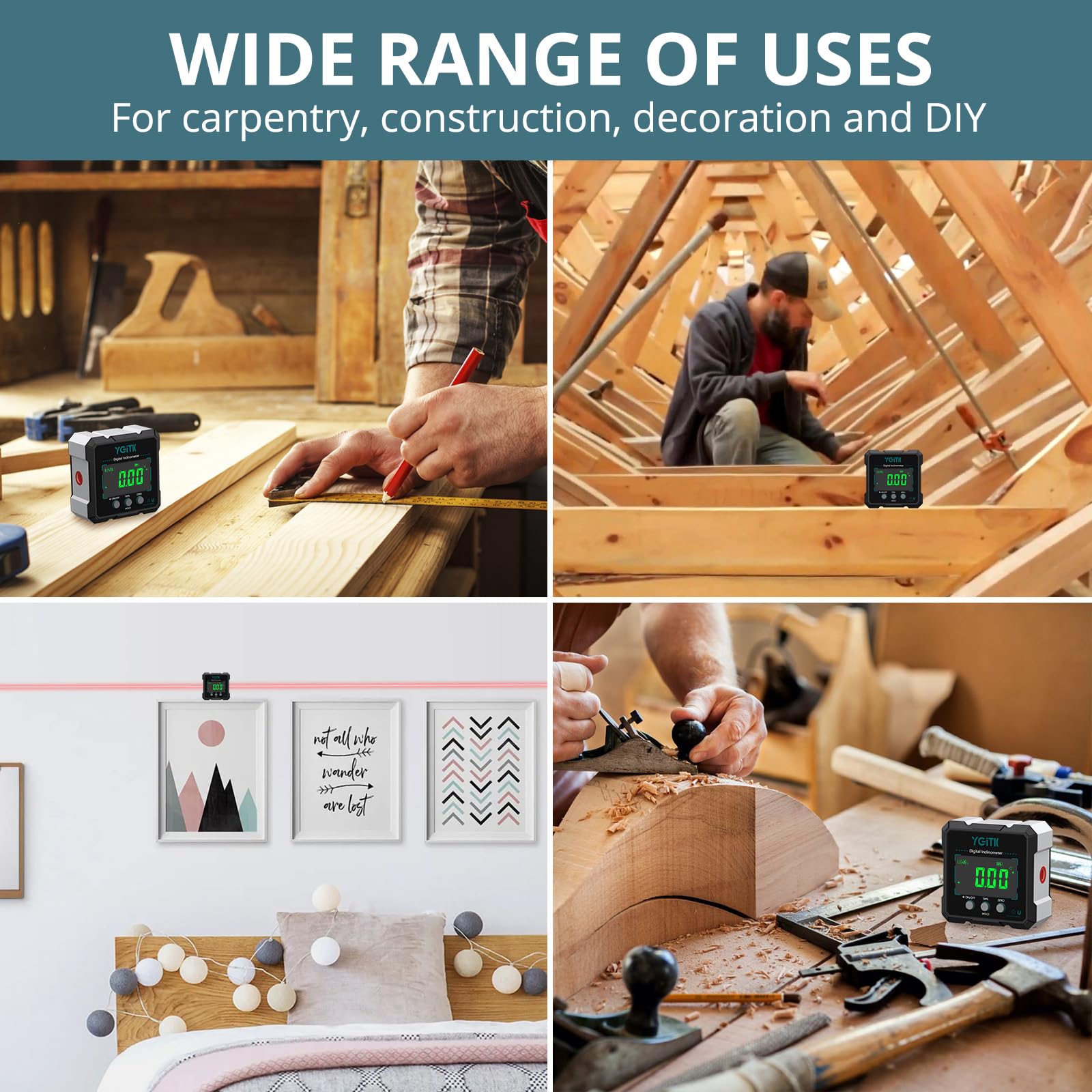 Inclinomètre Numérique 4x90° Rechargeable avec Double Laser – Niveau Digital Magnétique IP54 ±0,1° LCD Rétroéclairé– Rapporteur d’Angle Électronique pour Menuiserie, Construction DIY