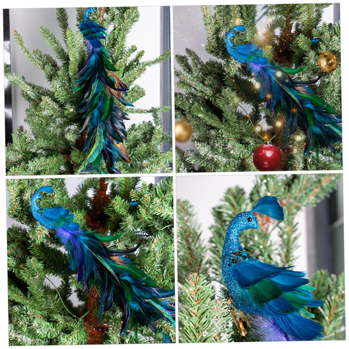TOPBATHY 3St Weihnachtsbaumanhänger simulierter Blauer Pfau mit langem Weihnachtsdekorationen (2er-Pack) Weihnachtsvogelfigur Pfauen-Clip-Ornament Baumschmuck zum Anklipsen