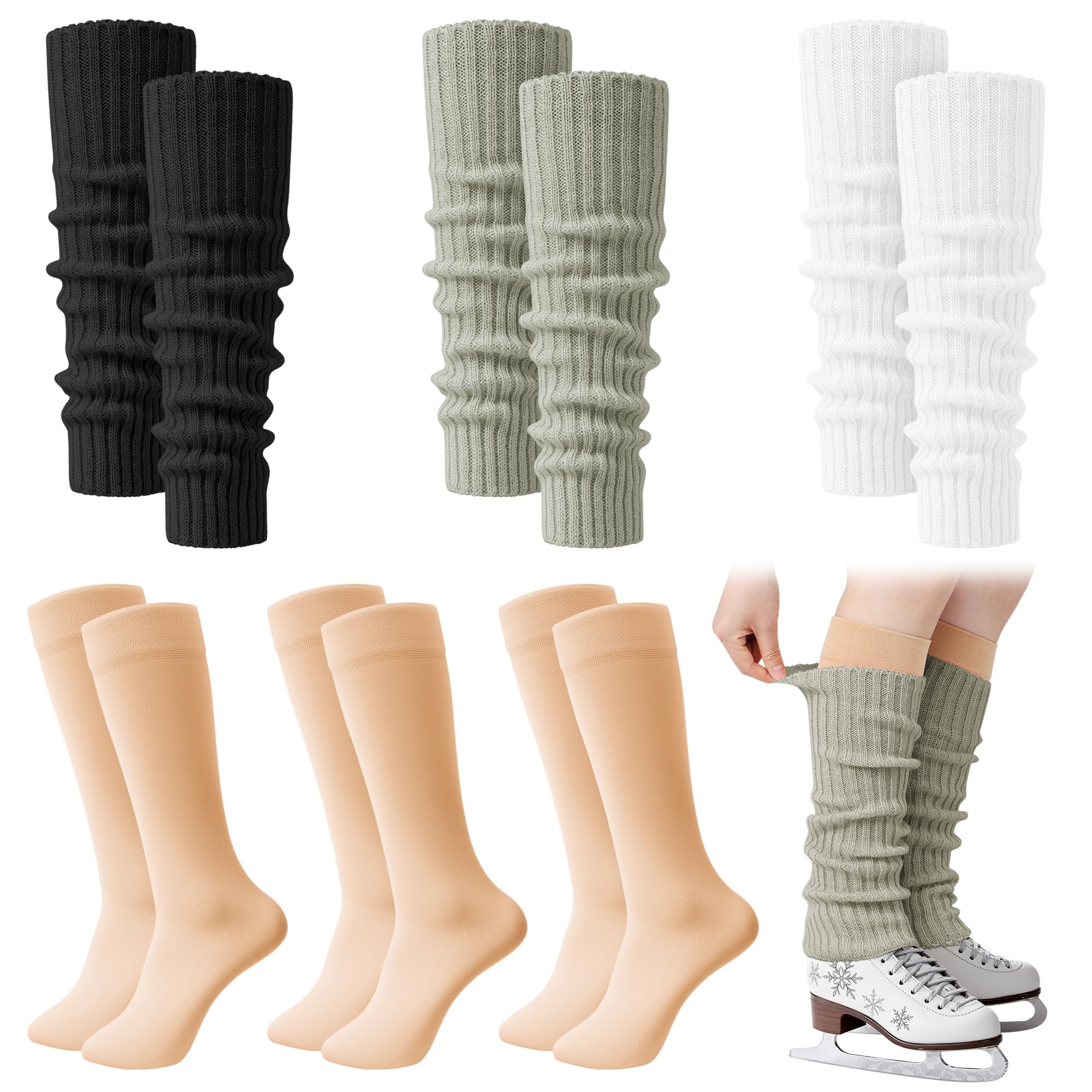 6 Pairs Winter Leg Warmer for Women Skating Leg Warmer Sets Girls Knitted Long Boot Socks Ankle Warmers