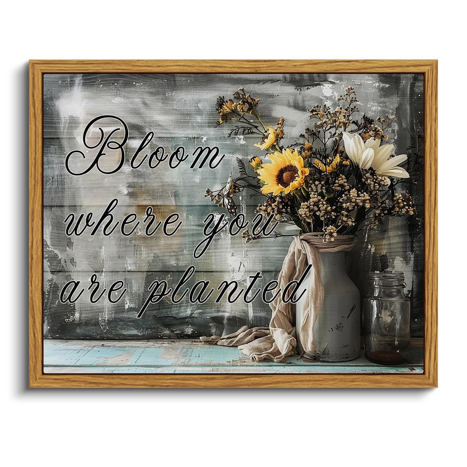 VIYYIEA Framed Canvas Wall Art Home Decor Bathroom Decor Farmhouse Flower Pictures and Quote Wall Decor Bath Canvas Prints Rustic Painting Aesthetic Home Decor for Living Room Bedroom Kitchen 8x10in