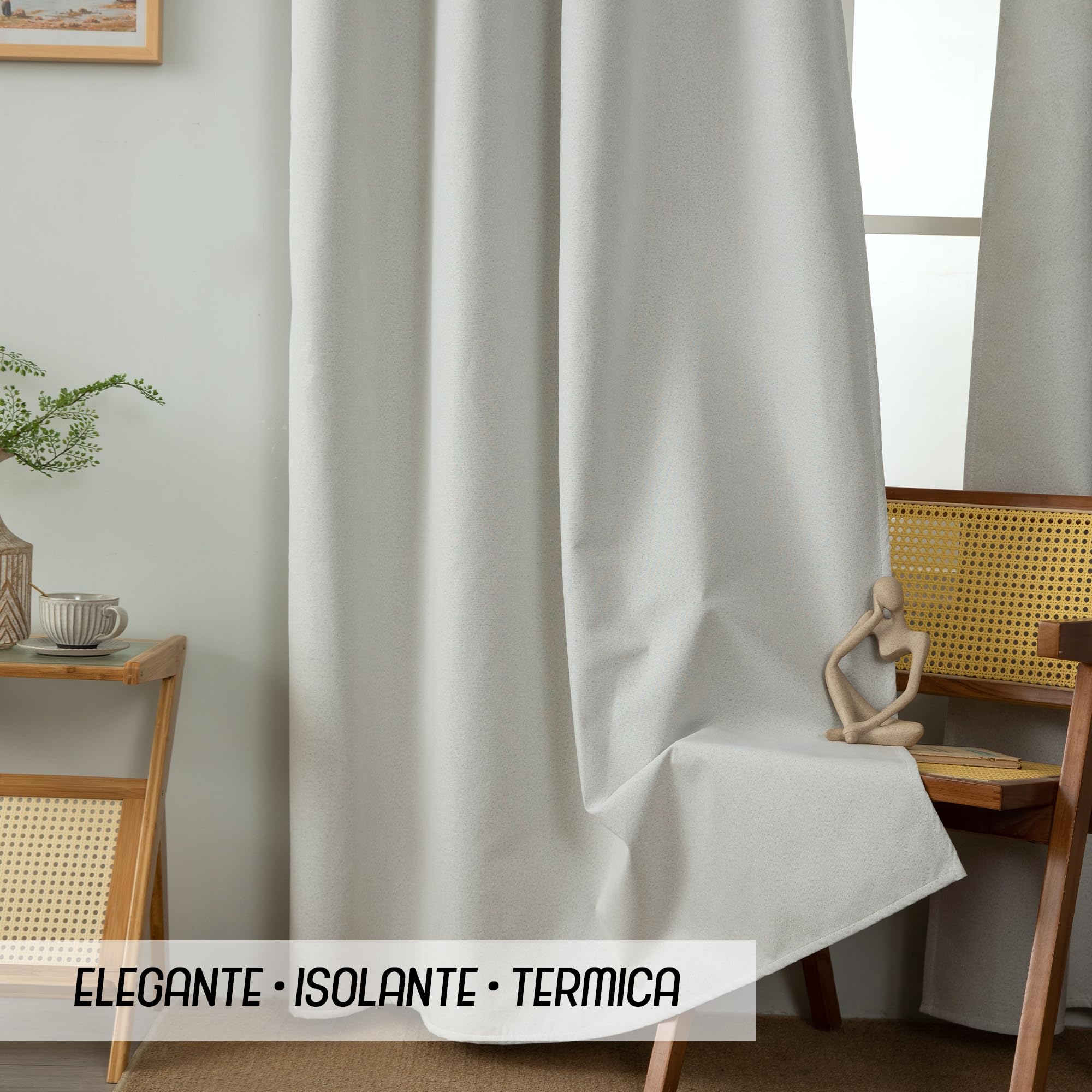 GIRASOLE HOME Paire de rideaux barbade thermiques 100 % occultants 2 panneaux de 140 x 240 cm avec œillets Greige