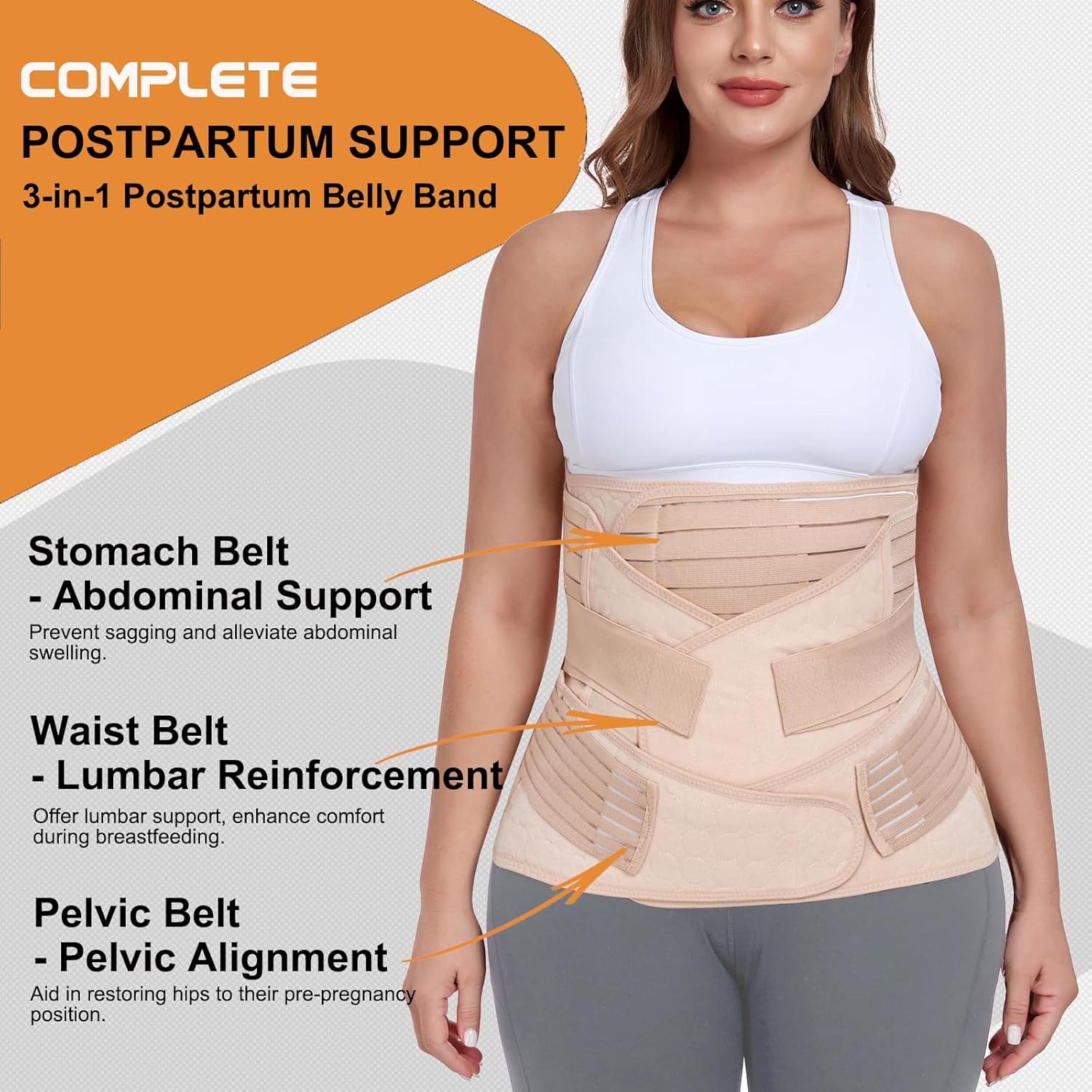 Mommora 3 IN1 Postpartum Belt After Delivery/C -Section Belt Postpartum After Delivery/Maternity Abdominal Belt after Delivery Colour - Beige,One Size - Image 2 thumbnail