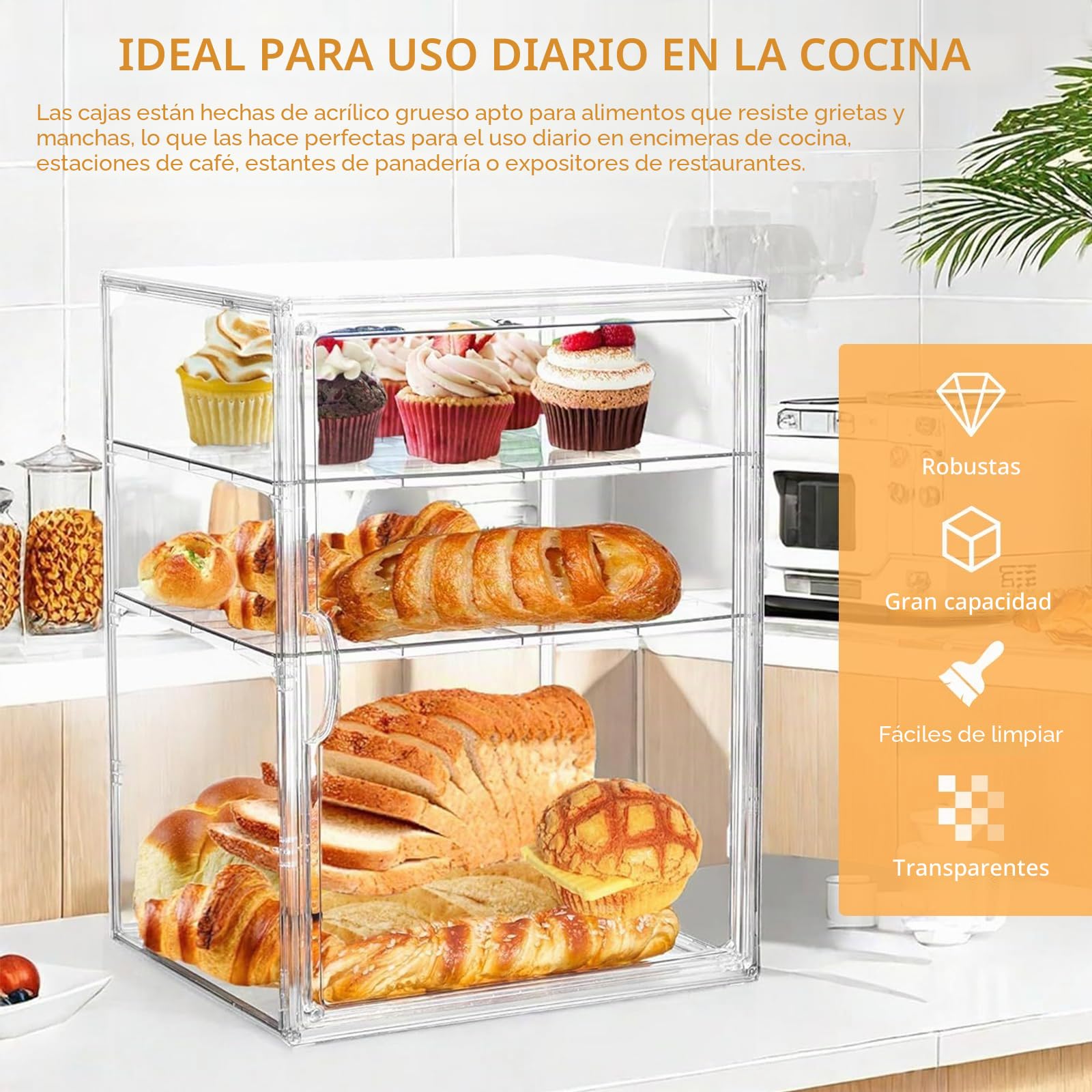 Panera, 4 Niveles Transparente Para Panadería Con Encimera Ajustable Caja De Acrílico Con Puerta Magnética Gran Capacidad Para Cocina Pan Casero Tostadas Y Bagels