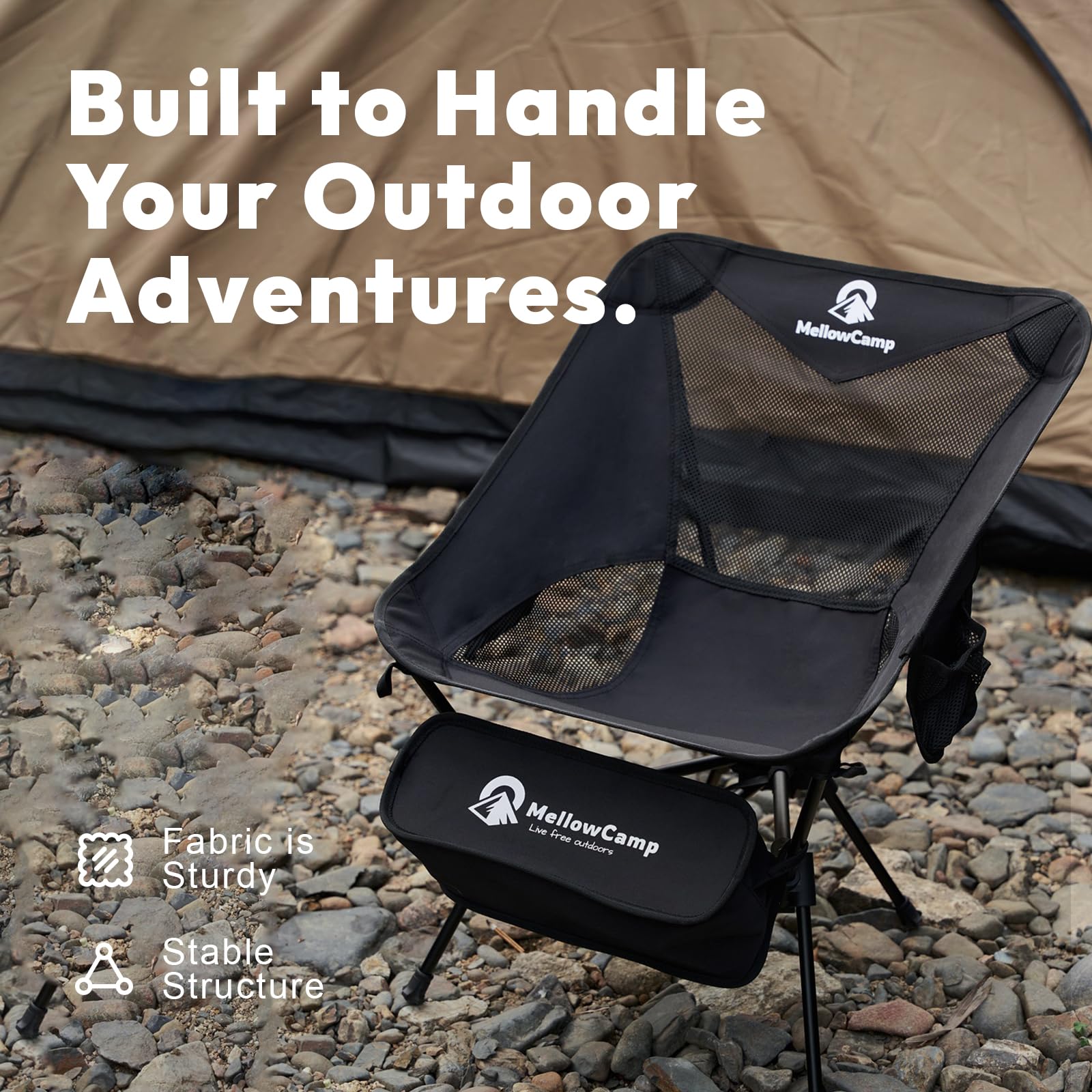 MellowCamp Portable Camping Chair with Cup Holder & Side Pocket 2.7lbs Lightweight Folding Chair 330lbs Capacity for Beach, Hiking, Camping, Backpacking, Roadtrip (Dark Night)