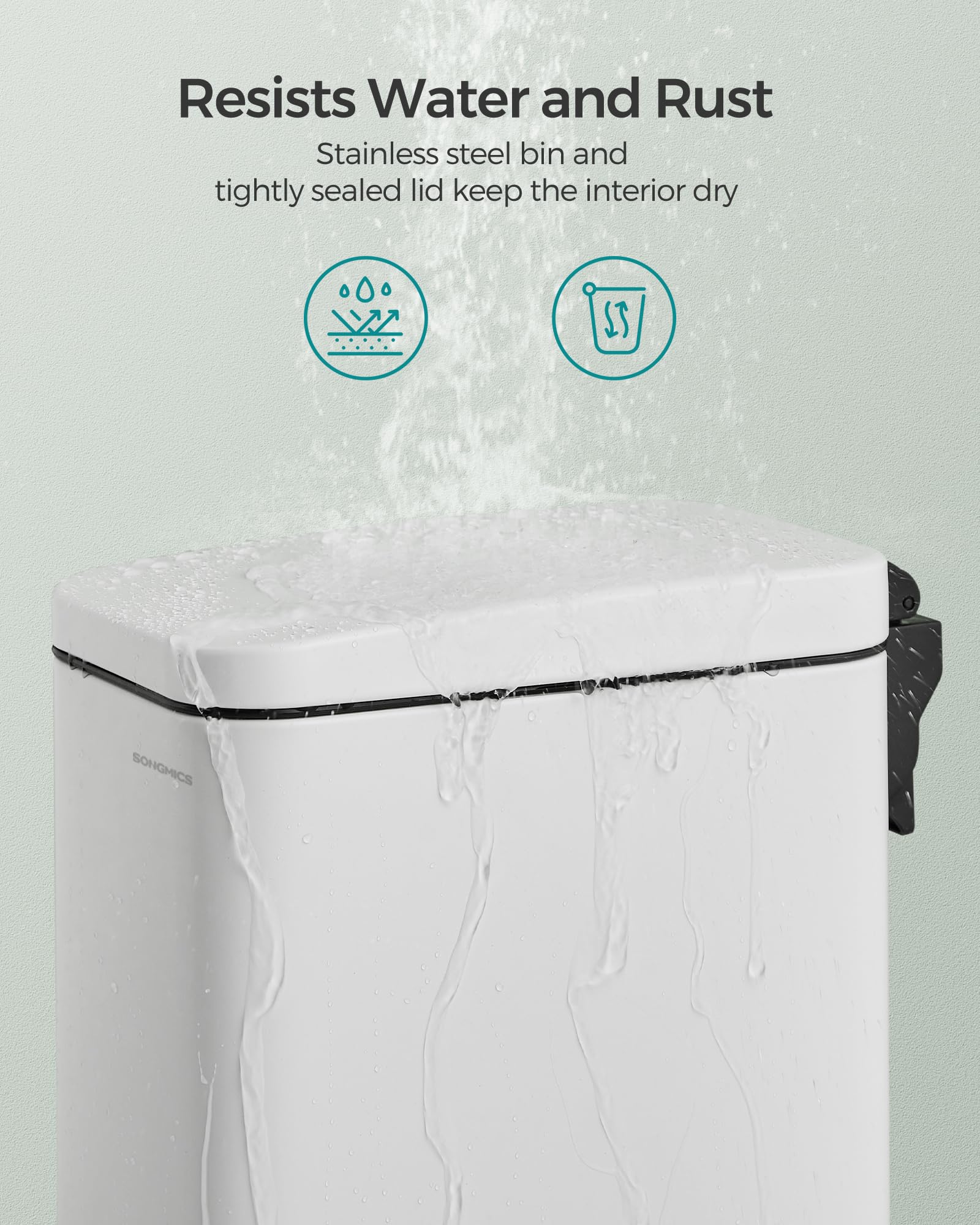 SONGMICS Bathroom Trash Can, Small Trash Bin with Lid, Slim for