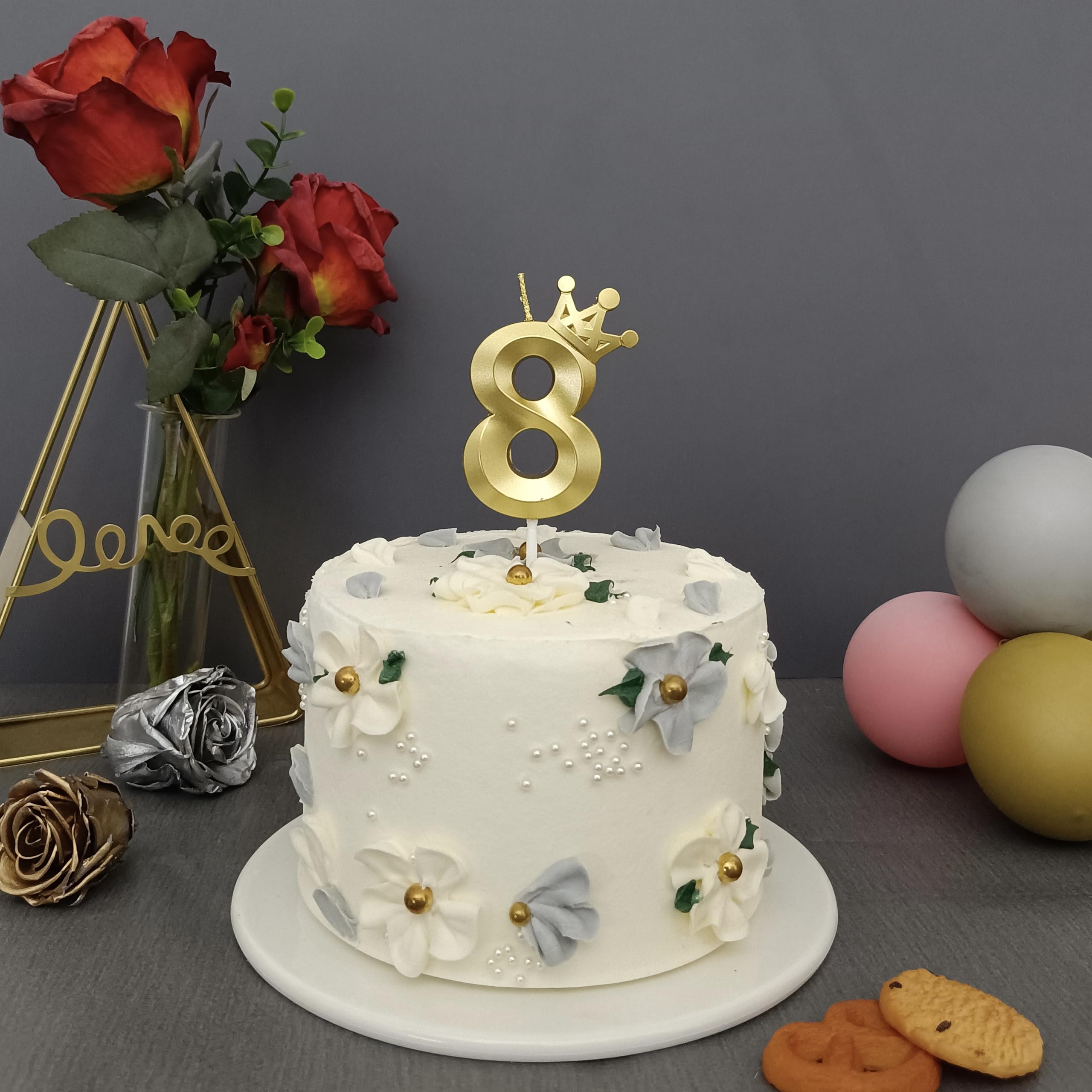 Velas doradas de 8 cm para decoración de tartas de octavo cumpleaños, aniversario de boda, cumpleaños (dorado, n.º 8)