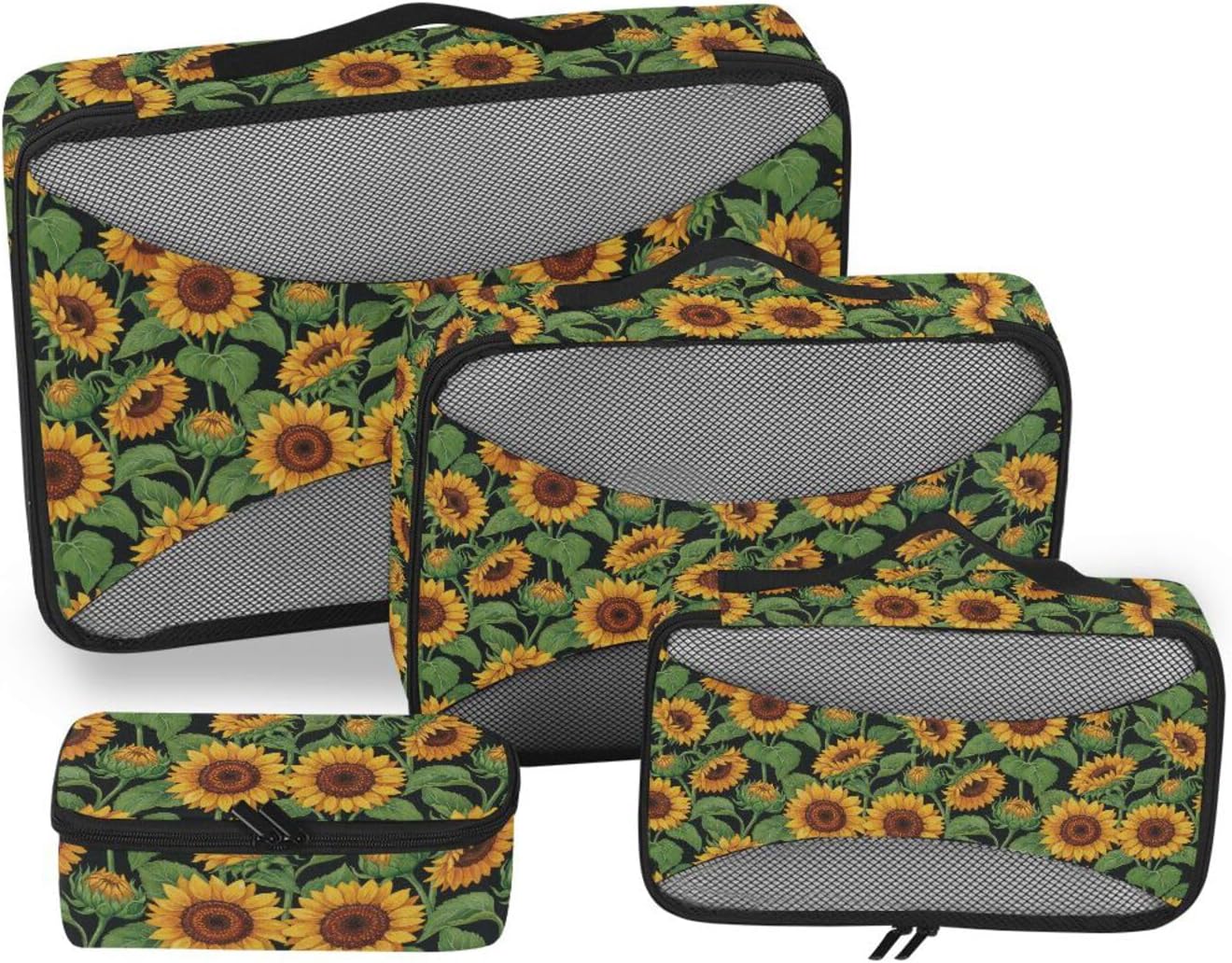 MNSRUU Packing Cubes Yellow Sunflowers Compression Luggage Cubes Travel Organizer Packing Bags for Suitcases, 4 PCS