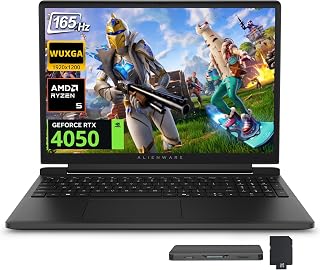 Dell Alienware 15 15.3" WUXGA 165Hz Gaming Laptop, NVIDIA GeForce RTX 4050 6GB GDDR6, AMD Ryzen 5 220, 64GB DDR5, 5TB Storage(4TB SSD+1TB Docking Station), Backlit Keyboard, Win 11, Black