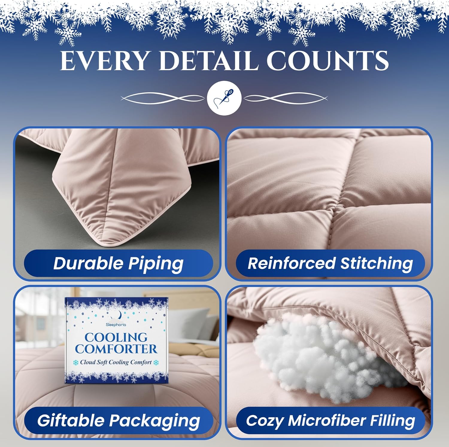 Cooling Comforter - BreezeWeave Cooling Blanket King Size for Hot Sleepers & Deep Rest - Cloud Soft, Breathable, Ultra Durable, Easy Care, Reversible - 108 x 90 in (Pink & Beige) - Image 5