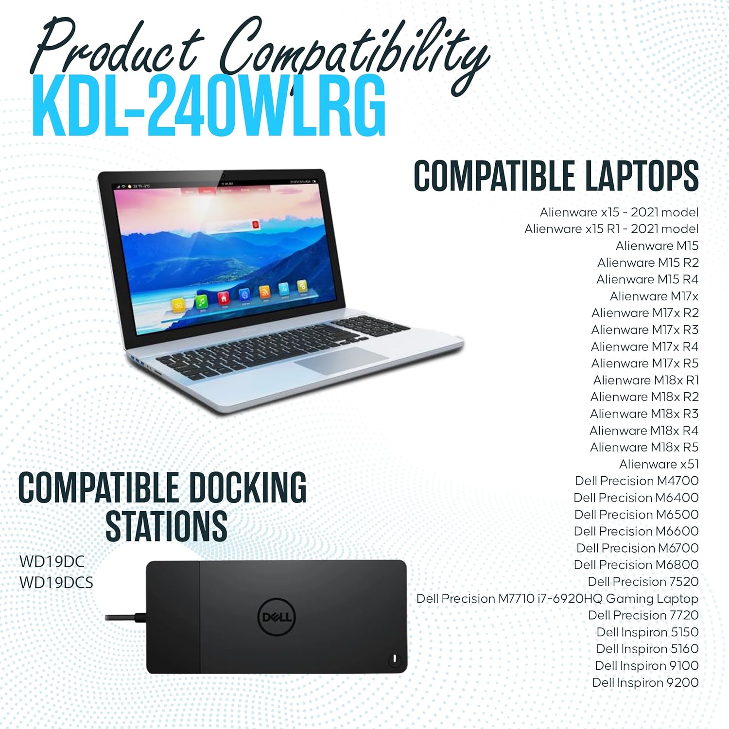 Laptop Charger 240W (UL Safety Certified) 19.5V 12.3A Power Supply Fit for Dell Alienware M17 R1 R2 R3 R4 R5 M17X R2 R3 M18X Area-51m R2 G5 G7 Gaming Laptop Power Cord AC Adapter