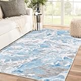 DEXDE 5x7 Area Rug for Living Room Bedroom, Washable Modern Abstract Non Slip Large Soft Rugs Low Pile Floor Carpet for Dining Room Bedroom Kitchen Office Nursery Playroom, Blue