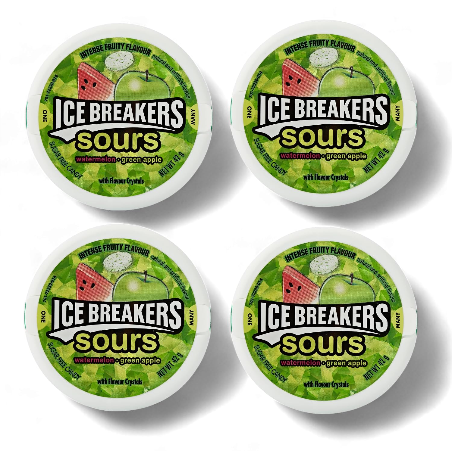 4 x Ice Breakers Sours - Watermelon and Green Apple,Sugar-Free Mints 42 g