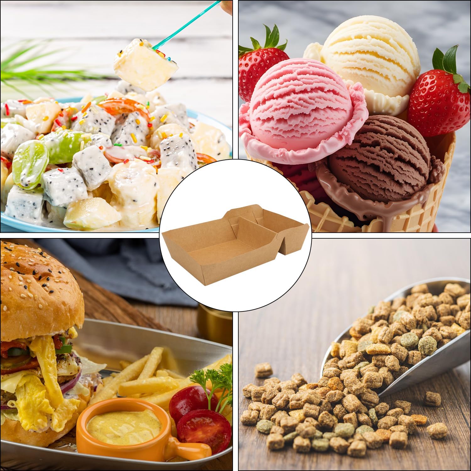200 Pcs Disposable Kraft Nacho Boat Trays, Two Compartment Disposable Paper Food Trays for Tacos, Hot Dogs, and Snacks, Perfect for Parties, BBQs, and Festivals
