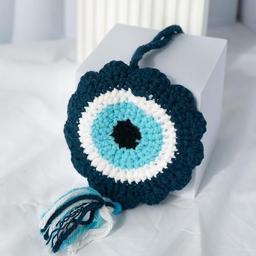 Miniatura 4 de Talataca Adorno de ganchillo para automóvil de ojo malvado – Dije de espejo retrovisor de ojo azul turco hecho a mano, decoración colgante de