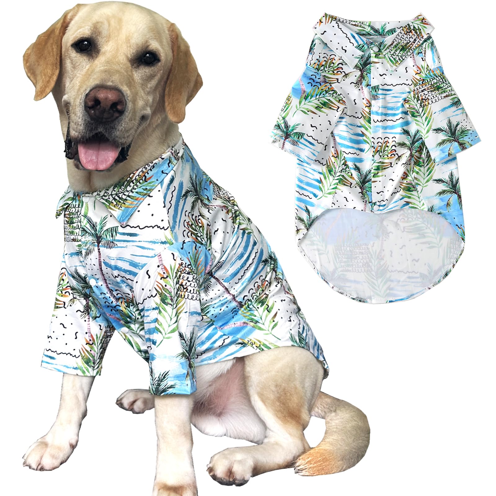 Hawaii Shirt for Dogs - Seabeach Prints Polo T-Shirt, Breathable Cool Beach Style Summer Clothes for Large Dog Boys and Girls (3X-Large, Blue)