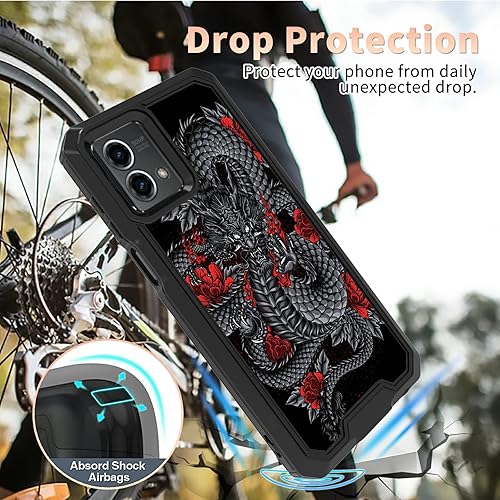 Miniatura 3 de Funda para Moto G Stylus 5G 2023 con diseño de rosas de dragón, doble capa híbrida de policarbonato duro duro suave TPU parachoques interior