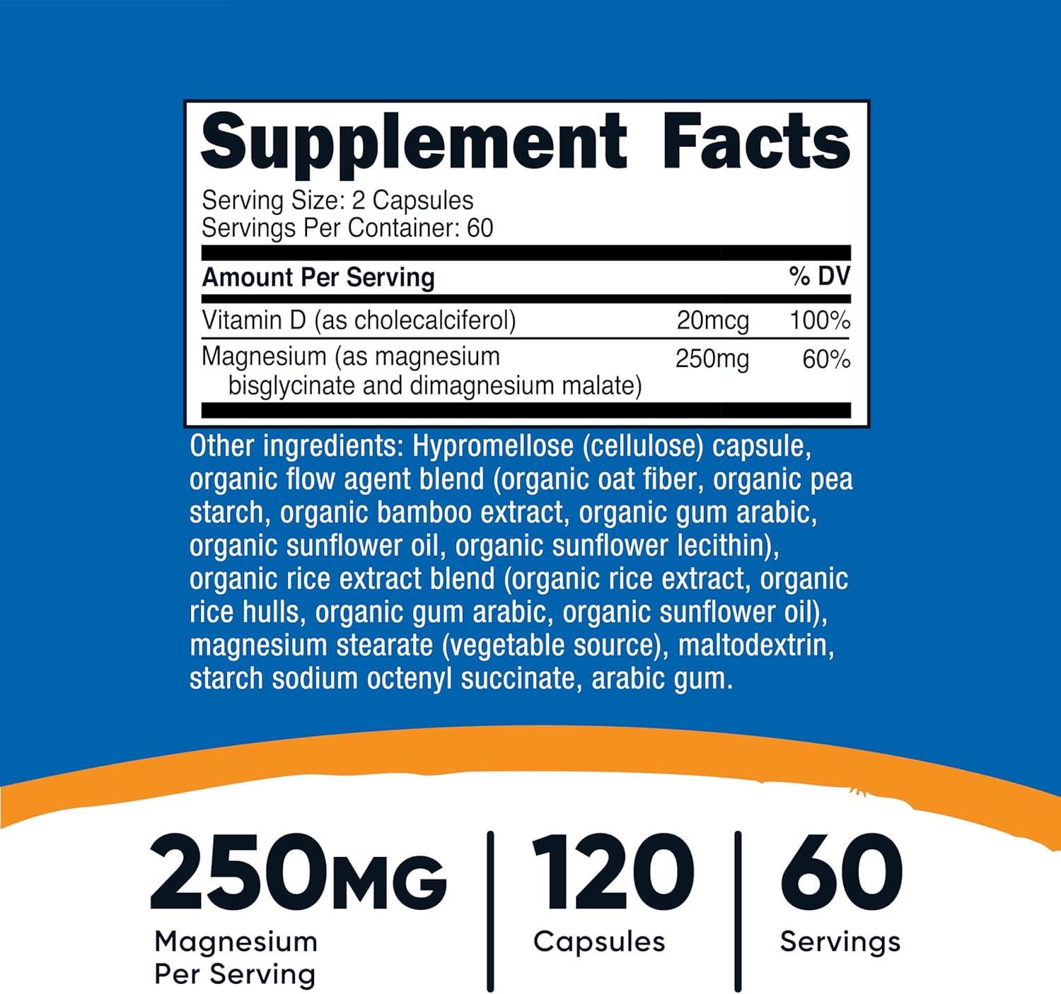 Nutricost Magnesium Glycinate + Malate (250mg) 120 Capsules - High Absorption, with Vitamin D, Vegan, Gluten-Free, GMO-Free, 60 Servings - Image 2