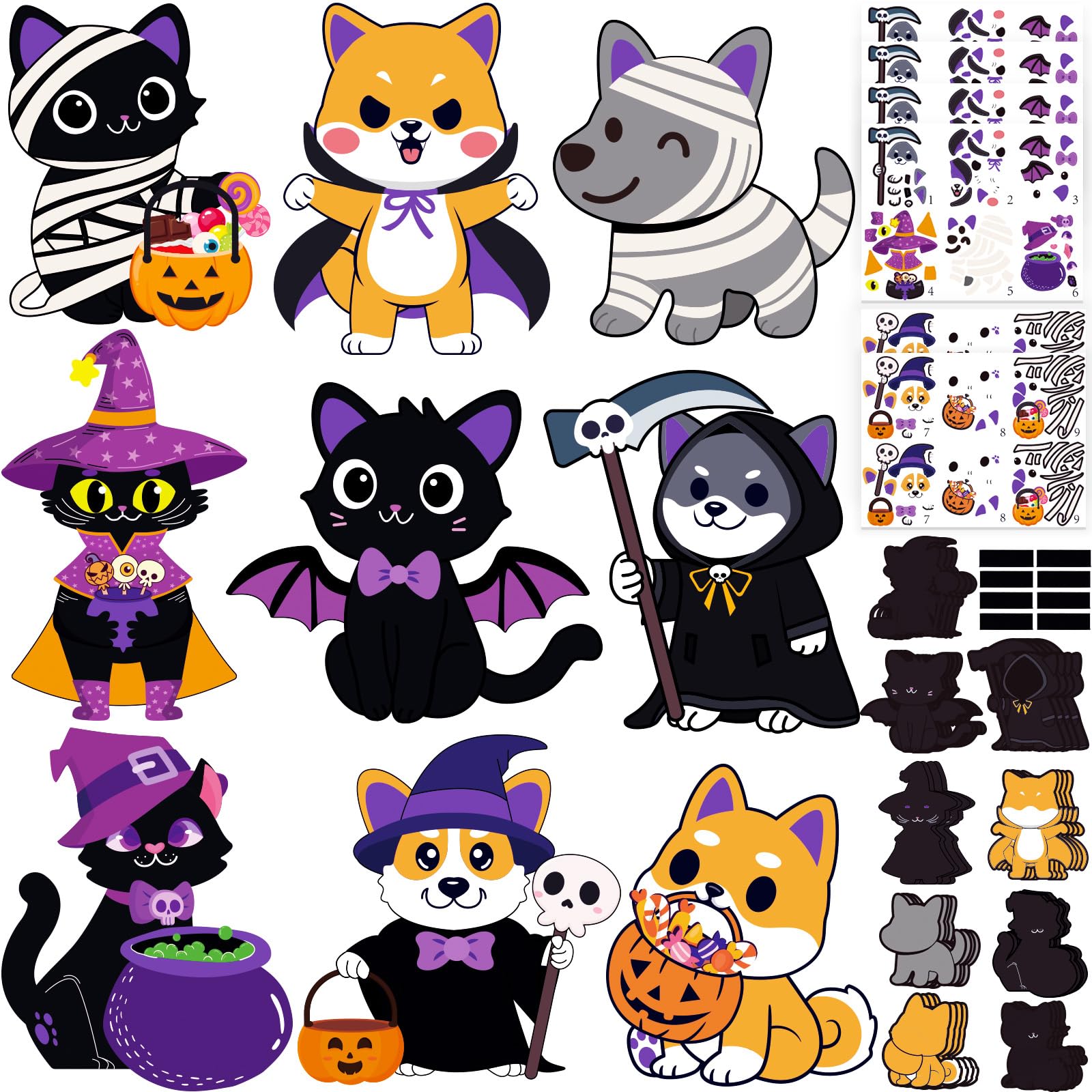 Lot de 36 autocollants d'Halloween pour enfants : kit d'aimants à faire soi-même, créez votre propre ensemble d'autocollants d'art et d'artisanat, activités d'automne pour la maternelle et la salle de