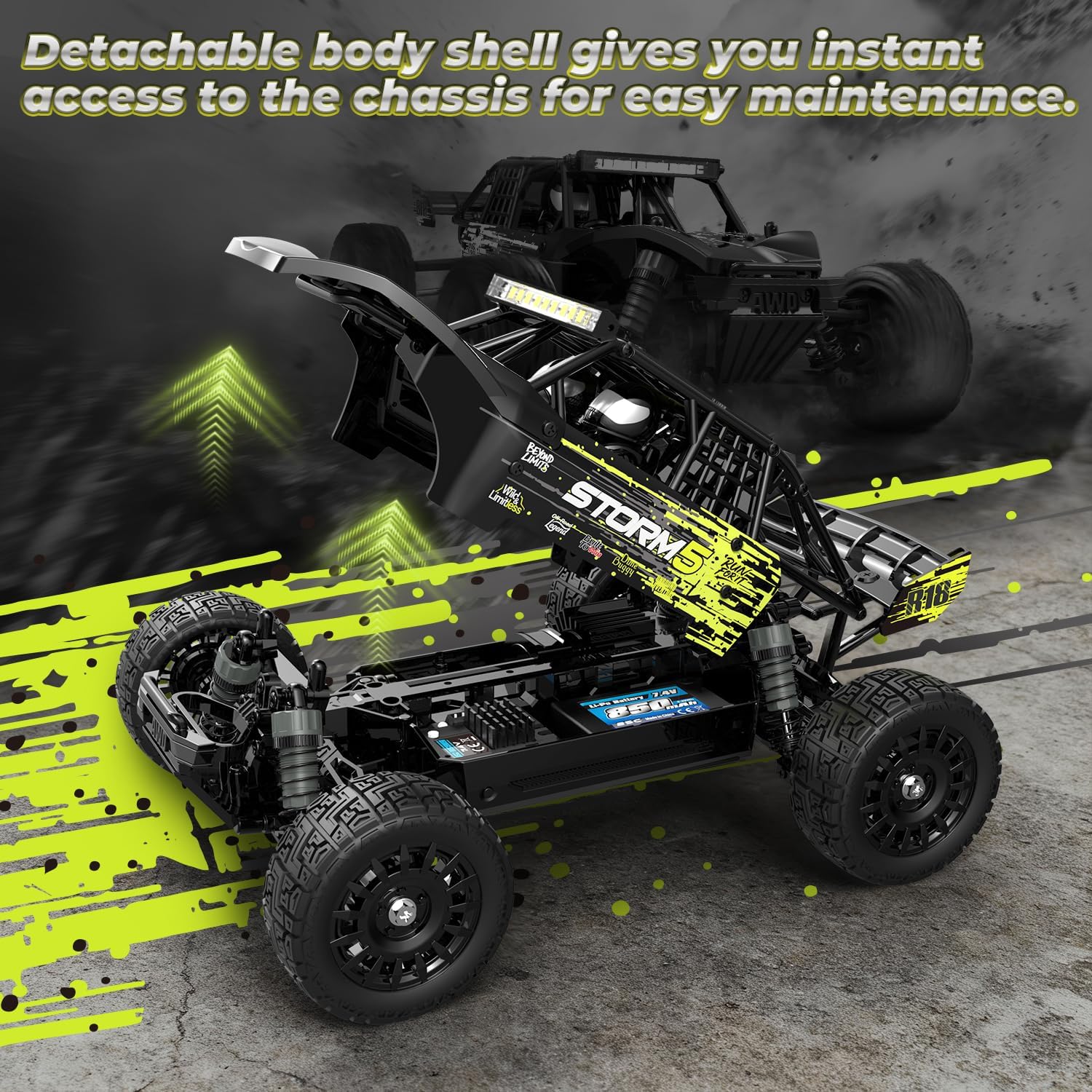 HAIBOXING 1:18 Desert Off-Road RC Truck 18856, RTR Fast 36km/h 4WD Electric Car Splash-Proof, Hobby Grade for Kids, Beginners, and Adults; Dual Batteries for Extended Outdoor Fun - Remote Control Toy - Image 5